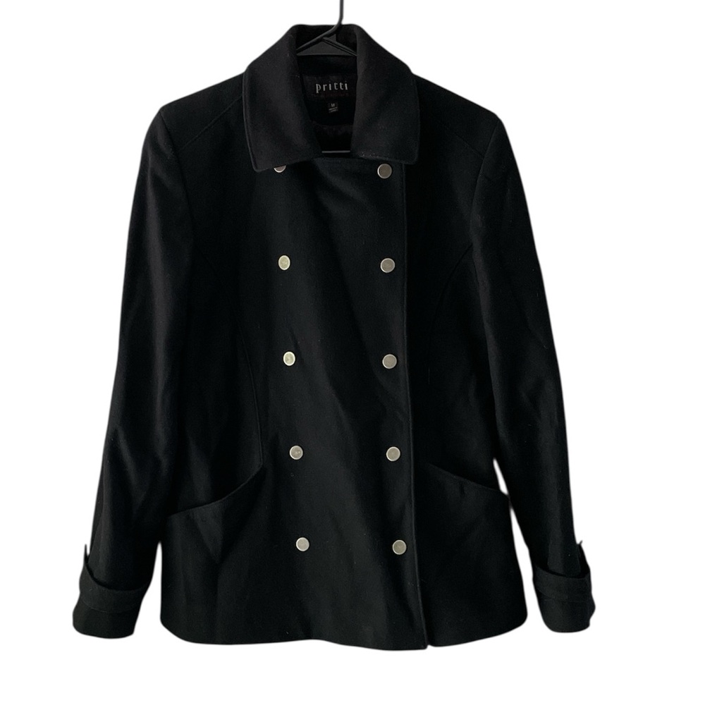 Pritti by Kristen Blake black double-breasted wool blend pea coat